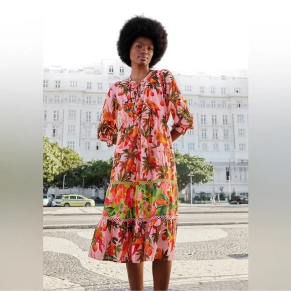 Farm Rio Mixed Mango Trees Midi Dress